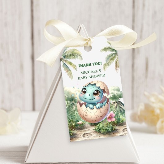 Étiquettes de Cadeau de Douche Bébé Dino Éclosion