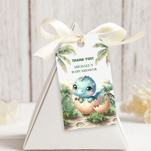 Étiquettes de cadeau de douche Bébé Dino mignon à 