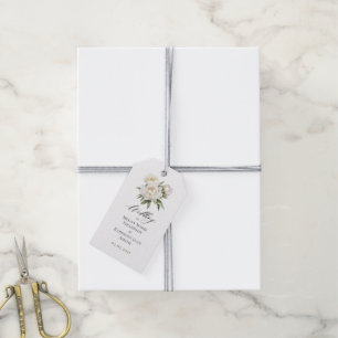 Étiquettes de cadeau de mariage aux pivoines blanc