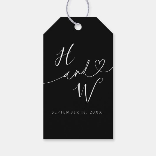 Étiquettes de cadeau de mariage initiales Chic Hea (Devant)