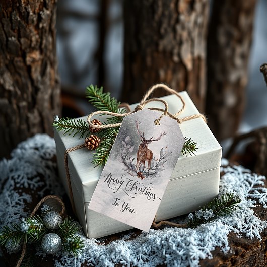 Étiquettes de cadeau de Noël Cerf d'hiver doux