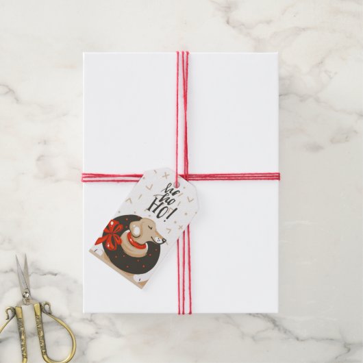 Étiquettes de Cadeau de Noël Chien Mignon (Avec de la ficelle)