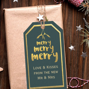 Étiquettes de cadeau de Noël Green Merry Mistletoe
