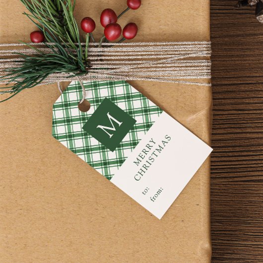 Étiquettes de Cadeau de Noël Vertes Monogrammées