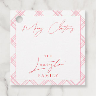 Étiquettes de cadeau de vacances à carreaux - Rose