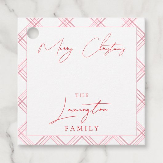 Étiquettes de cadeau de vacances à carreaux - Rose (Devant)