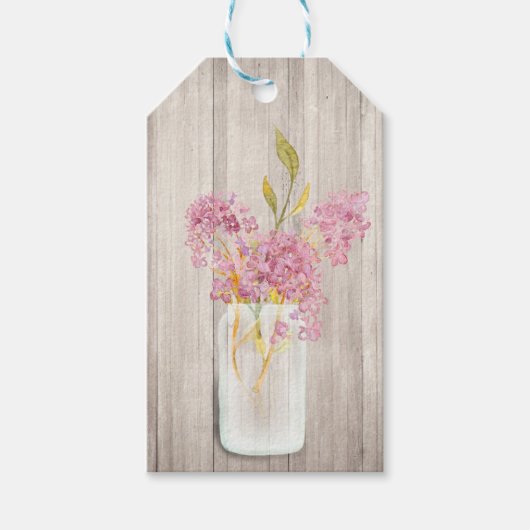 Étiquettes de Cadeau Rustique Pot Mason Fleurs Ros (Devant)