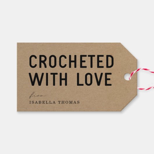 Étiquettes de cadeaux Crocheted avec amour - Red T (Devant (Horizontal))
