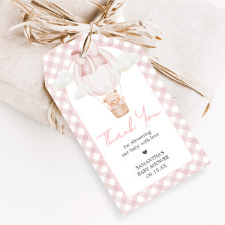Étiquettes de cadeaux de fête pour bébé ours rose