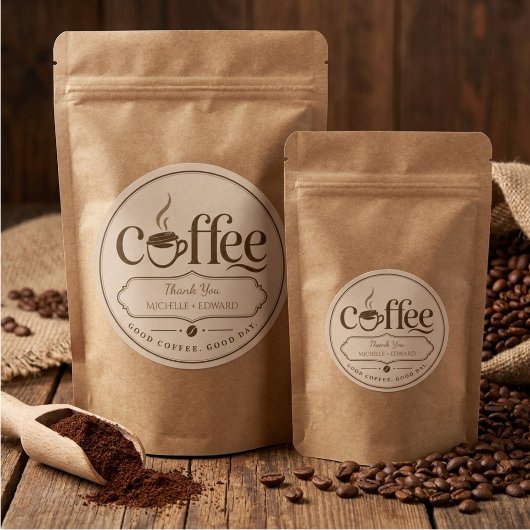 Étiquettes de café simples haricots bruns rustique