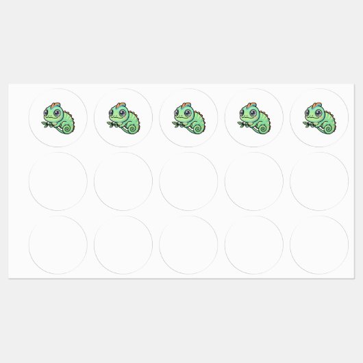 Étiquettes de Caméléon Vert Bébé Mignon (Feuille)