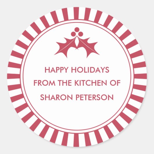 Étiquettes de canne de vacances - Red Stried Holly (Devant)