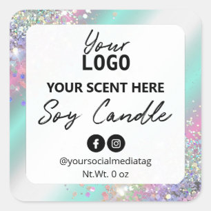 Étiquettes de chandelle de soja de couleur hologra