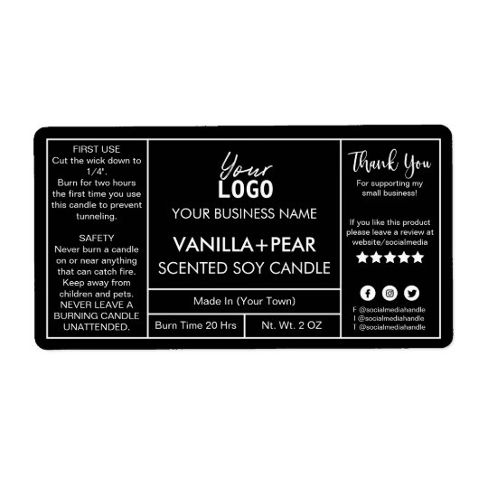 Étiquettes de chandelle de soja noir moderne profe (Devant)