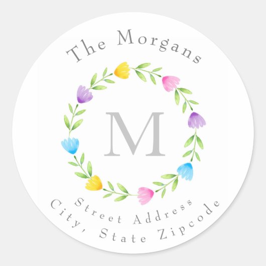 Étiquettes de couronnes à fleurs à aquarelle multi (Devant)