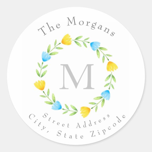 Étiquettes de couronnes de fleurs bleu jaune (Devant)