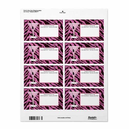 Étiquettes de courrier - Zebra Print 'n Martini (Feuille entière)