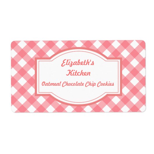 Étiquettes de cuisine en gingham rose (Devant)
