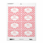 Étiquettes de cuisine en gingham rose (Feuille entière)