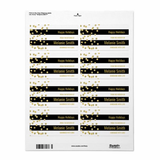 Étiquettes de cuisson à café en or Black Stripes (Feuille entière)