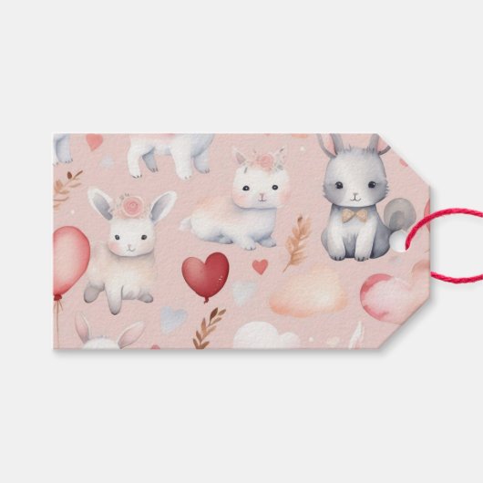 Étiquettes de faveur Cupidon Bunny & Lamb – Rose e (Devant (Horizontal))
