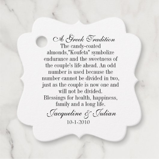 Étiquettes de faveur d'amande de Jordanie, étiquet (Devant)