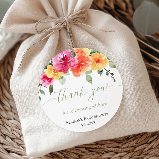 Étiquettes de faveur de baby shower avec pivoines