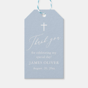 Étiquettes de faveur de baptême garçon croix blanc