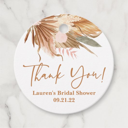 Étiquettes de faveur de douche nuptiale paumes séc (Devant)