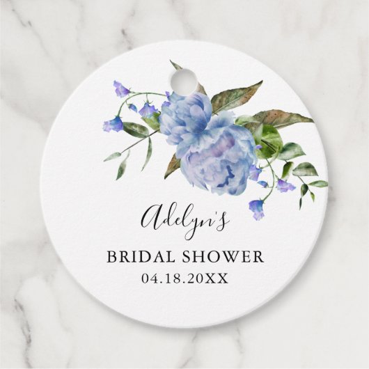 Étiquettes de faveur de mariage floral bleu rustiq (Devant)