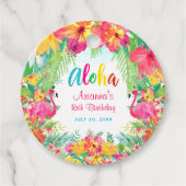 Étiquettes de faveur rondes Flamant Tropical Luau  (Devant)