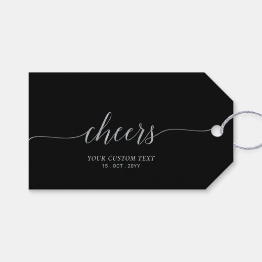 Étiquettes de fête élégantes Silver & Black Script (Devant (Horizontal))