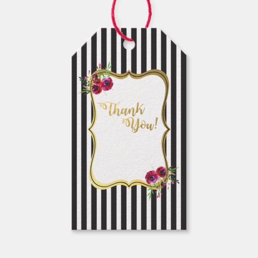 Étiquettes de fleurs de rose à rayures noires et b (Devant)