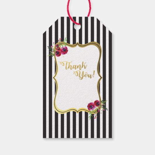 Étiquettes de fleurs de rose à rayures noires et b (Dos)
