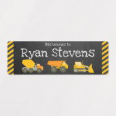 Étiquettes de fournitures scolaires - Thème constr (Design 1)