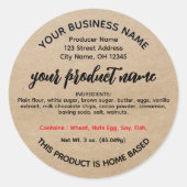 Étiquettes de la loi alimentaire du chalet de l'Oh (Devant)