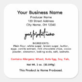 Étiquettes de la loi alimentaire du chalet de l'Oh (Devant)