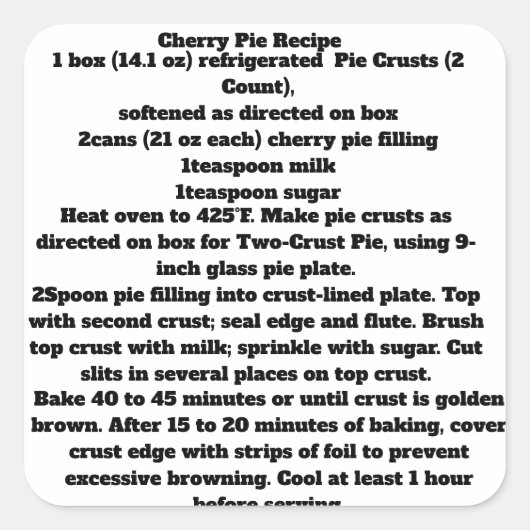 Étiquettes de la recette Cerry Pie (Devant)