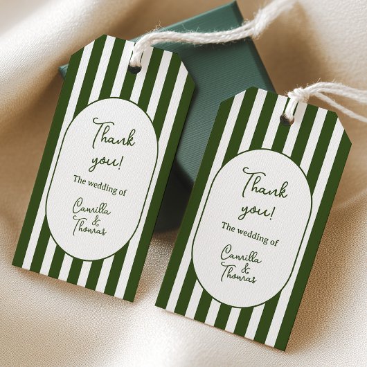 Étiquettes de mariage à rayures vertes