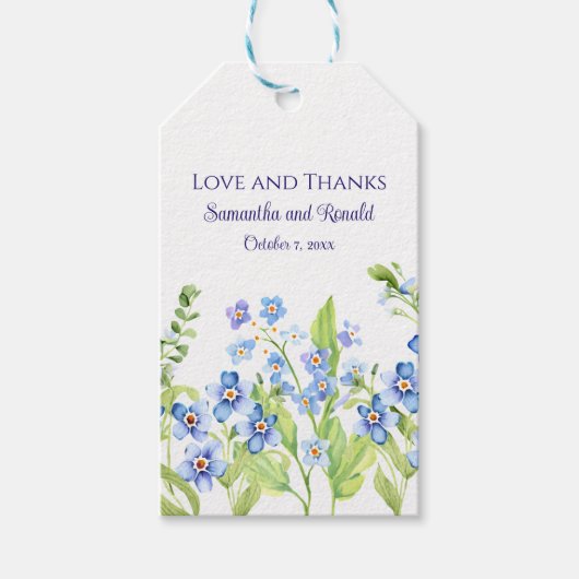 Étiquettes de mariage aquarelle Bleu Myosotis (Devant)