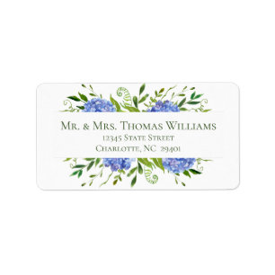 Étiquettes de mariage aux hortensias bleus