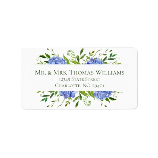 Étiquettes de mariage aux hortensias bleus (Devant)