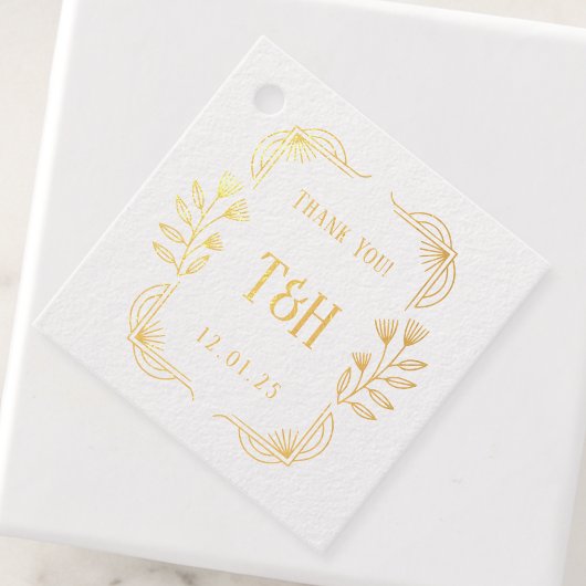 Étiquettes de mariage en feuille métallisée botani