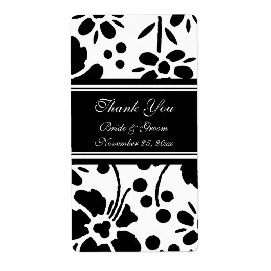 Étiquettes de mariage floral noir et blanc (Devant)