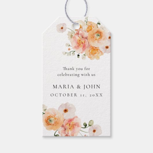 Étiquettes de mariage florales Boho Peach & Blush (Devant)