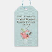 Étiquettes de mariage florales corail et bleues (Devant)