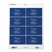 Étiquettes de mariage monogramme - Bleu profond (Feuille entière)