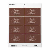 Étiquettes de mariage Monogramme - Chocolat (Feuille entière)