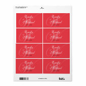 Étiquettes de mariage monogramme - Rouge profond (Feuille entière)