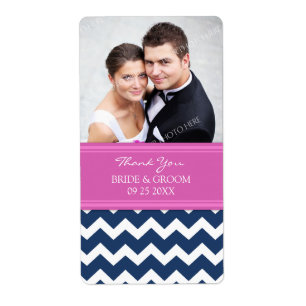 Étiquettes de mariage photo bleu rose Chevron